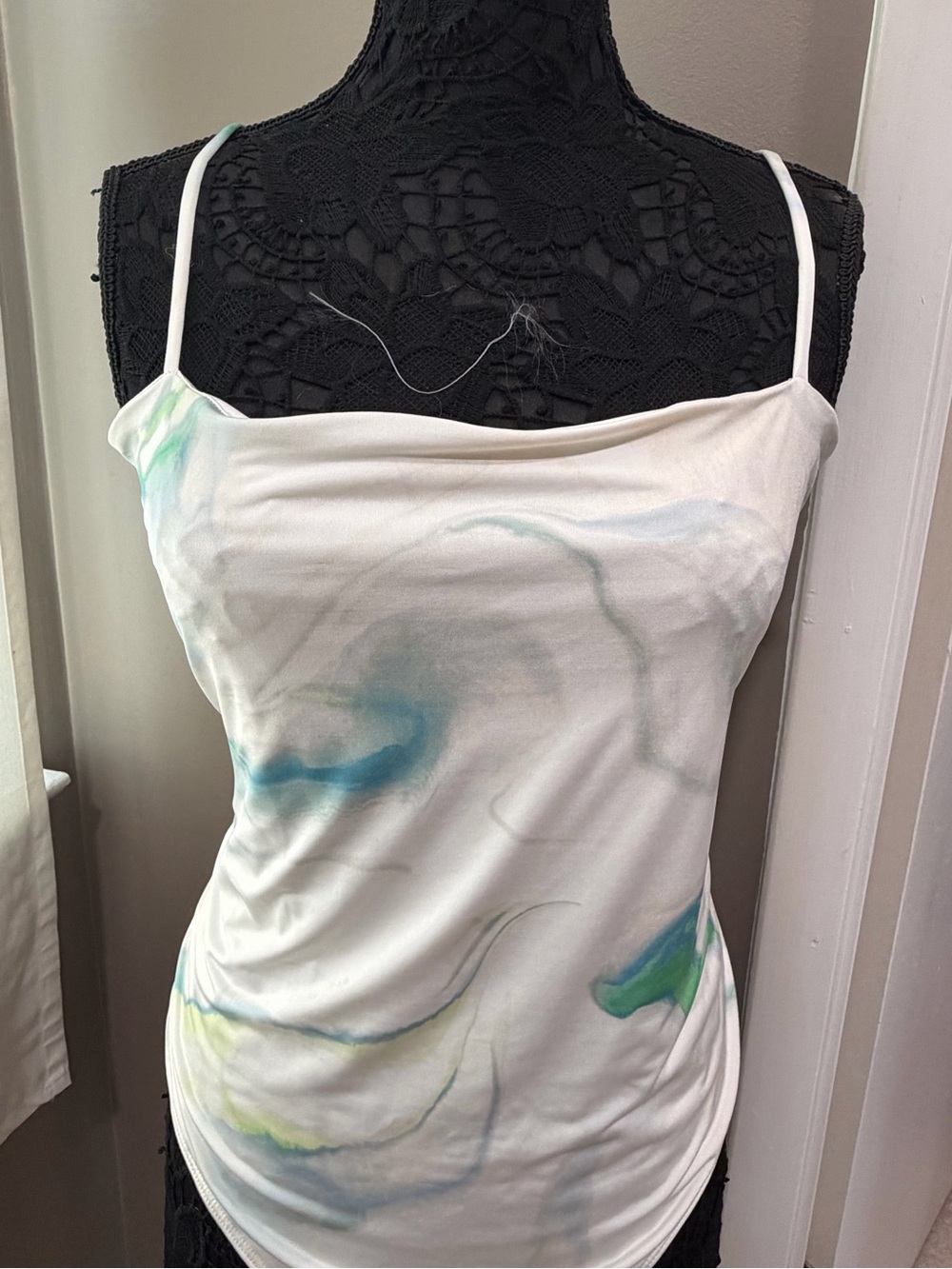 NWT Express body contour White Marble-Print Spaghetti Strap Bodysuit XL